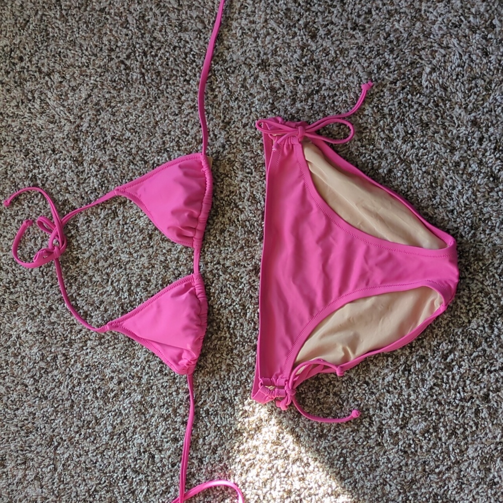 Pink J Crew bikini (xs top, md bottom)